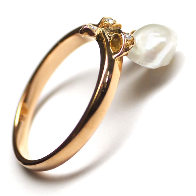 Foto 3 - Antiker Jugendstil Ring Perle Diamanten 14K Rotgold, S2275