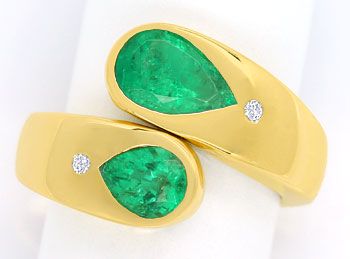 Foto 1 - Gelbgoldring Spitzen Smaragd Tropfen und Brillanten 18K, S9727