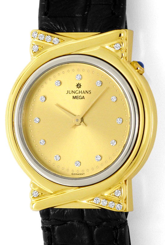 Foto 2 - Junghans Mega Diamanten Funk Armbanduhr massiv Gelbgold, U2214